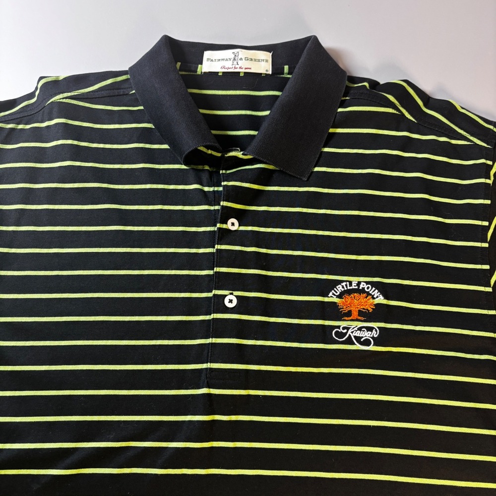 Fairway & Greene‎ Turtle Point Kiawah Golf Polo Shirt Striped Men L Black Green